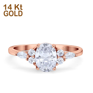 14K Rose Gold Art Deco Oval Wedding Ring Marquise Simulated Cubic Zirconia Size-7
